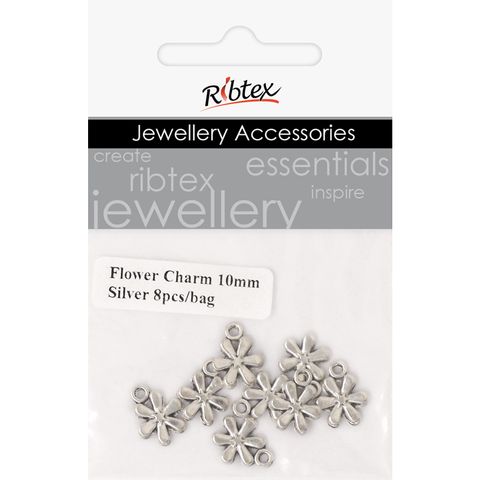 Charm - Flower 10mm Silver 8Pcs