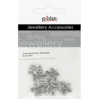 Charm - Butterfly 13mm Dark Silver 8Pcs