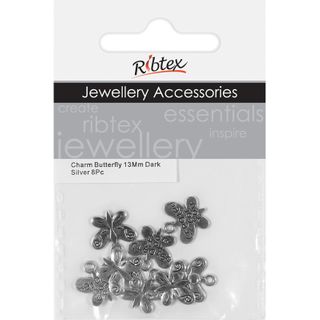 Charm - Butterfly 13mm Dark Silver 8Pcs