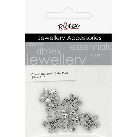 Charm - Butterfly 13mm Dark Silver 8Pcs