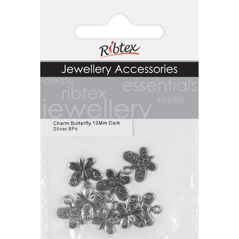 Charm - Butterfly 13mm Dark Silver 8Pcs