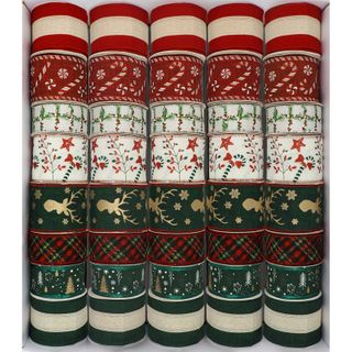 XMAS RIBBON WIRE EDGE LUXE 40 ROLL MIX