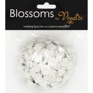 White Poly Flower Ribbon Roses 144 Pc