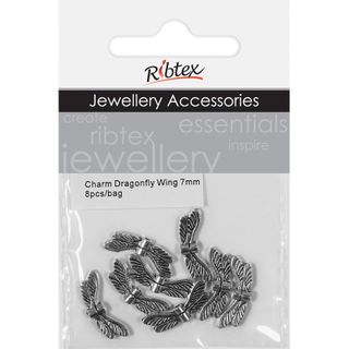 Charm - Dragonfly Wings 7mm Dark Silver