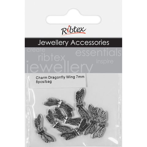Charm - Dragonfly Wings 7mm Dark Silver