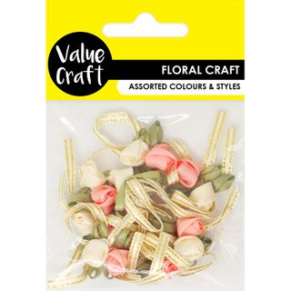 FLOWERS SATIN PINK ROSES W GOLD BOW 8PC