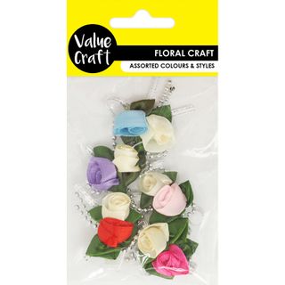 FLOWERS SATIN SILVER CHAIN BOW ROSES 5PC