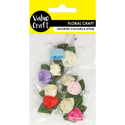 FLOWERS SATIN SILVER CHAIN BOW ROSES 5PC