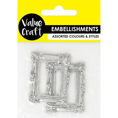 RESIN TINY FRAMES RECTANGLE SILVER 2PC
