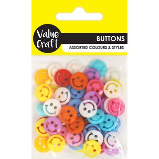 BUTTONS 12MM SMILEY FACE MULTI 60PC