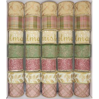 XMAS RIBBON WIRE EDGE PASTEL 35 ROLL MIX
