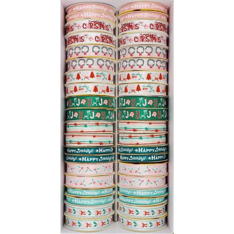 XMAS RIBBON BOWS 40 ROLL MIX
