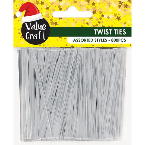 XMAS TWIST TIES 8CM SILVER 800PCS