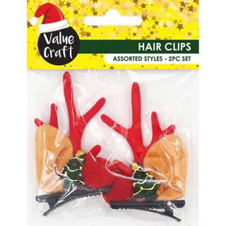 XMAS DEER TREE CHARM HAIRCLIPS 2PCS
