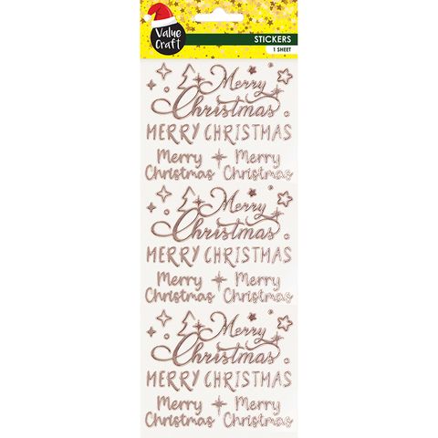 MERRY XMAS CURSIVE STICKERS ROSE 1SH