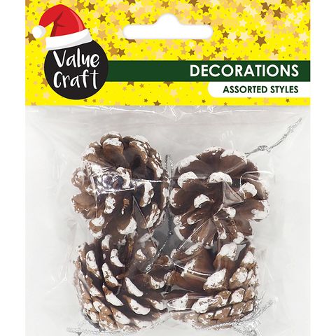 XMAS MINI SNOW PINECONE ORNAMENTS 4PC