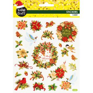 XMAS GLITTER STICKERS HOLLY WREATHS 1SH