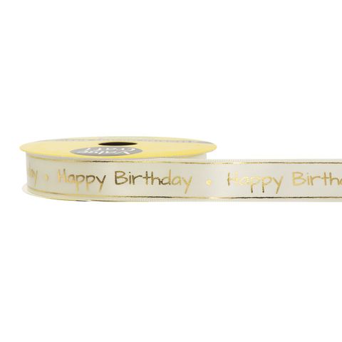 RIB SATIN 16MM HAPPY BIRTHDAY GOLD 3M