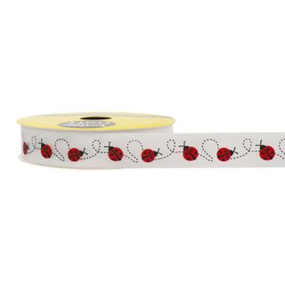 RIB SATIN 16MM LADYBUG WHITE 3M