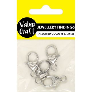 JF LOBSTER CLASP 26MM HEART SILVER 4PC