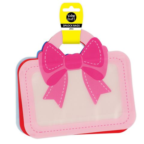 ZIPLOCK BOW BAGS W HANDLE 3 COLOURS 6PC