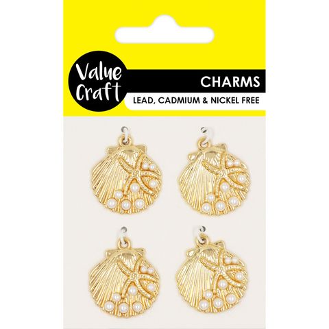 CHARMS SHELL WITH PEARLS GOLD 4PC
