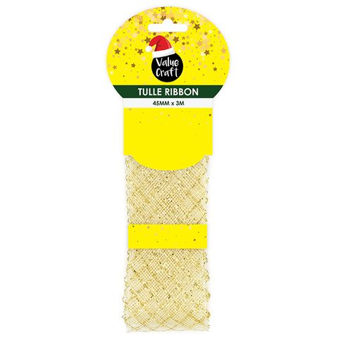 XMAS METALLIC TULLE RIBBON GOLD 3M