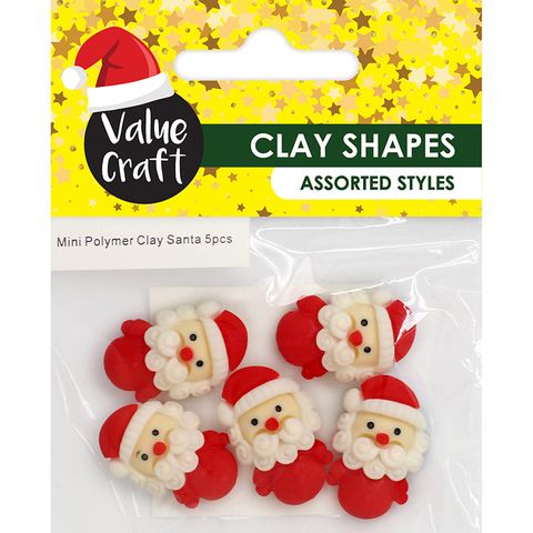 XMAS MINI POLYMER CLAY SANTA 5PCS