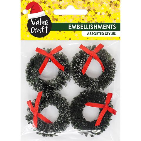 XMAS MINI WREATH EMBELLISHMENTS 4PCS