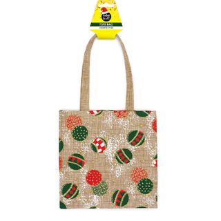 XMAS JUTE TOTE BAG GLITTER BAUBLES 1PC