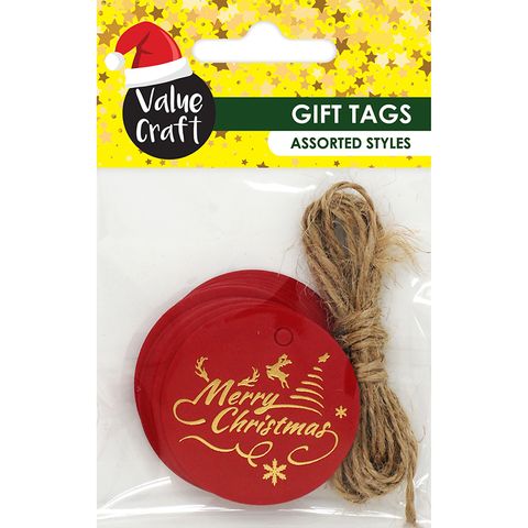 XMAS ROUND GOLD PRINT GIFT TAGS 20PCS