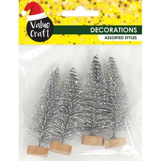 XMAS MINI SILVER GLITTER TREES 4PCS