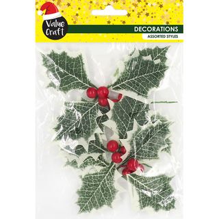 XMAS LARGE HOLLY LEAF RED BERRY 4PCS