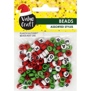 XMAS PLASTIC ALPHABET BEADS ASST 20G
