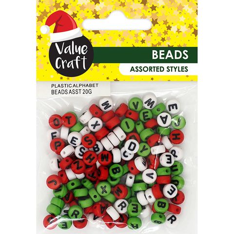 XMAS PLASTIC ALPHABET BEADS ASST 20G
