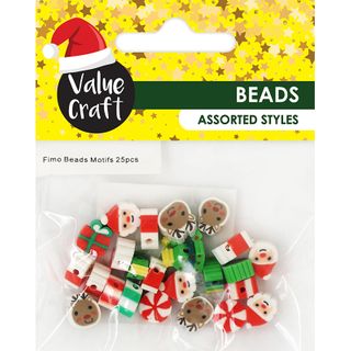 XMAS POLYMER CLAY BEAD ROUND MOTIFS 25PC