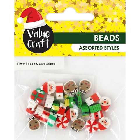 XMAS POLYMER CLAY BEAD ROUND MOTIFS 25PC