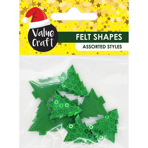XMAS FELT SHAPES MINI SEQUIN TREES 8PCS