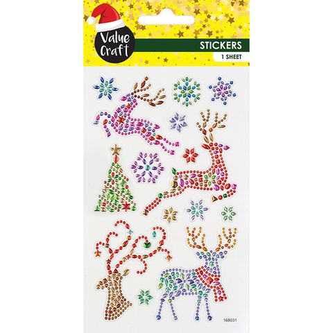 XMAS CRYSTAL STICKERS REINDEERS 1SH