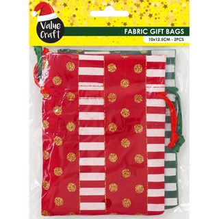 XMAS FABRIC BAG 10x12.5CM GOLD DOTS 2PC