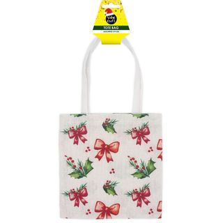 XMAS WOVEN TOTE BAG BOWS HOLLY 1PC