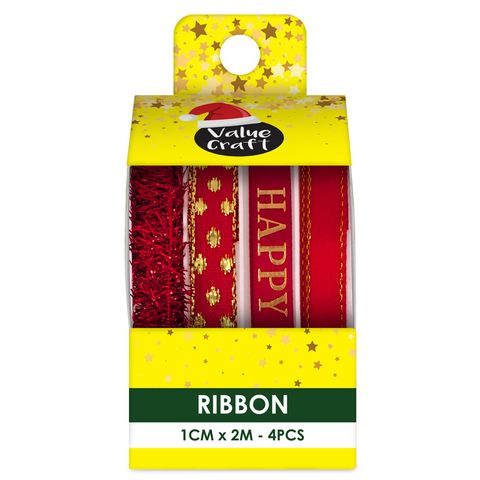 XMAS RIBBON PACK 2M RED GOLD MIX 4PC