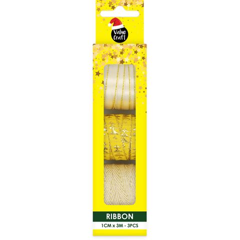 XMAS RIBBON PACK 3M GOLD MIX 3PC