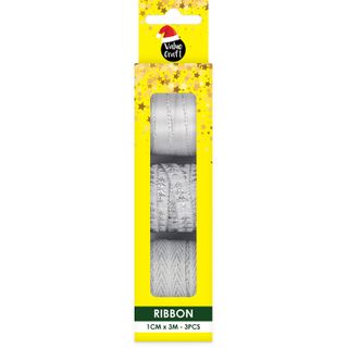 XMAS RIBBON PACK 3M SILVER MIX 3PC