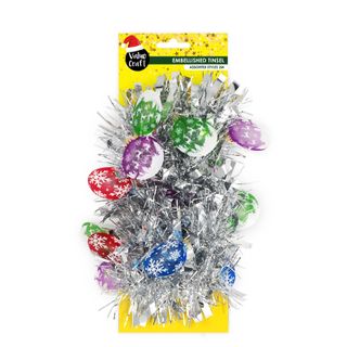 XMAS TINSEL SILVER BAUBLES 2M