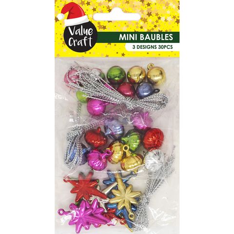 XMAS MINI BAUBLE D0COR ASSORTED 30PC