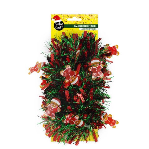 XMAS TINSEL RED GREEN GINGERBREAD 2M