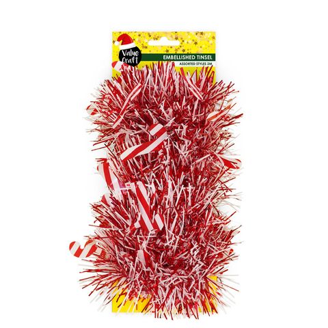 XMAS TINSEL RED WHITE CANDYCANE 2M