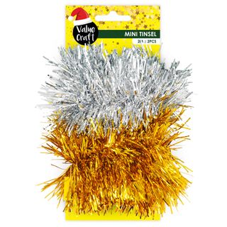 XMAS MINI TINSEL GOLD SILVER 4M
