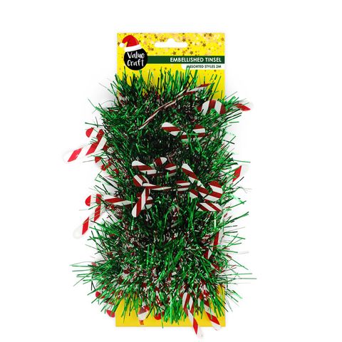 XMAS TINSEL GREEN CANDYCANE 2M